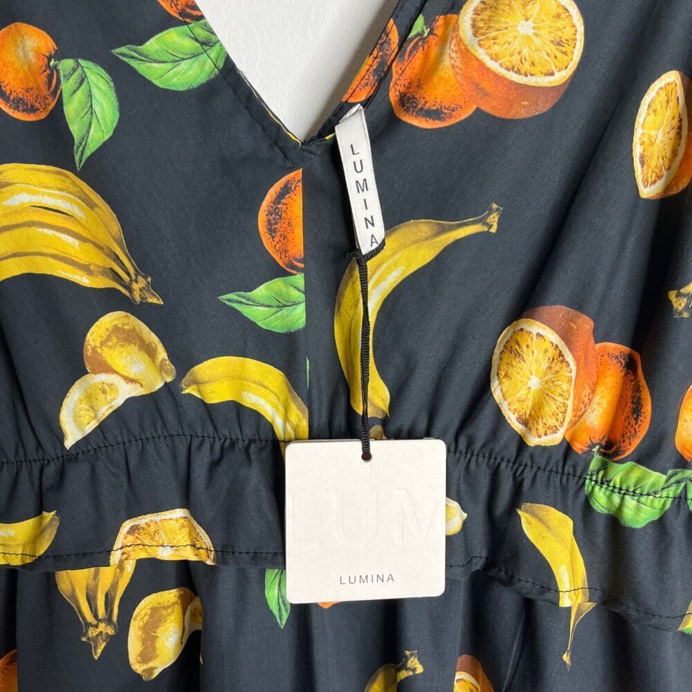 Lumina Women's Sun Dress Size M Black Fruit Print Sleeveless Fit & Flare V-Neck - Picture 6 of 9